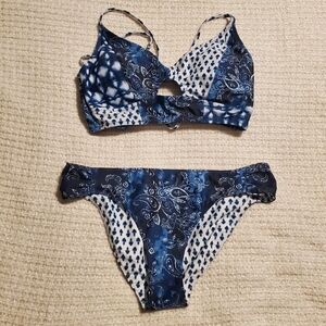 Blue and White Patterned Bikini Set